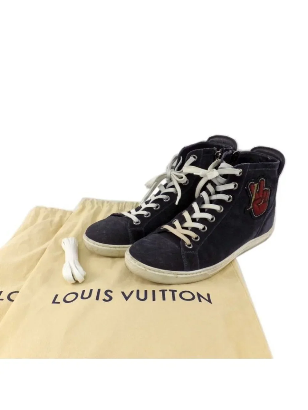 Louis Vuitton High Cut Sneakers Side Zip Suede Dark Navy Size 6 - Picture 9 of 10